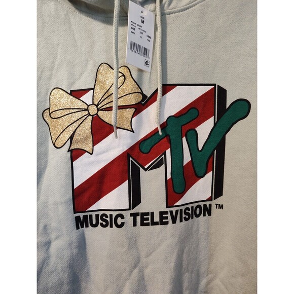 NWT MTV Music Television Hooded Holiday Sweater Aqua Medium Hoodie Sweater - Picture 9 of 16